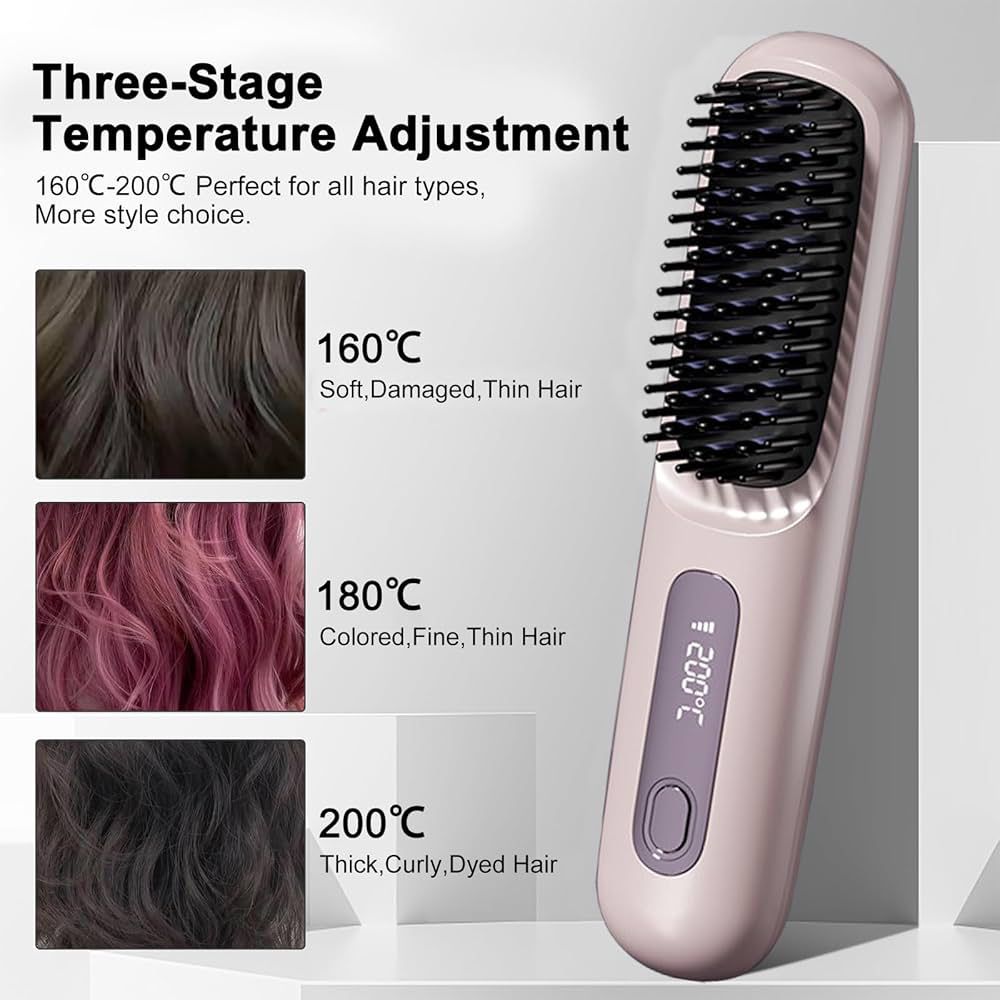2-in-1 Hair Straightener Brush | Portable Electric Hair Styling Comb with Fast Heat & Anti-Frizz Technology Zyntorr