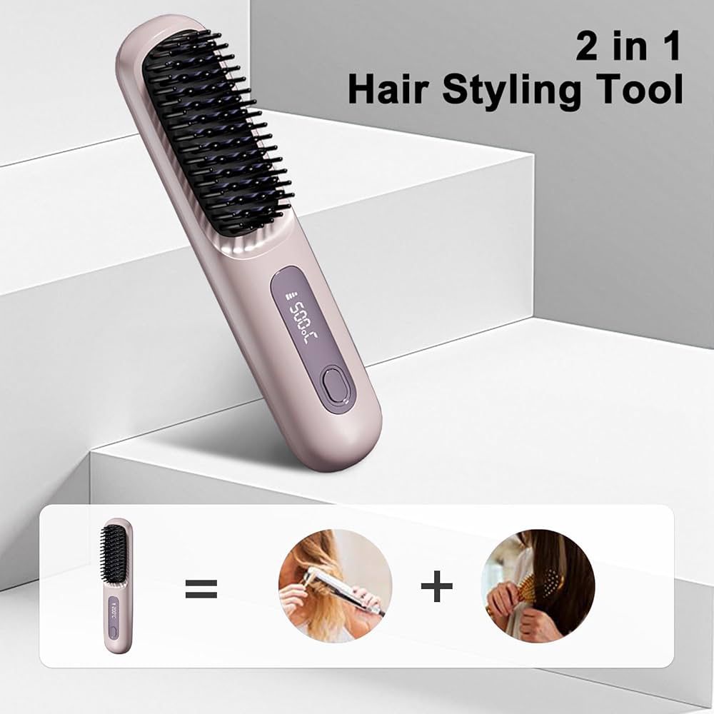 2-in-1 Hair Straightener Brush | Portable Electric Hair Styling Comb with Fast Heat & Anti-Frizz Technology Zyntorr
